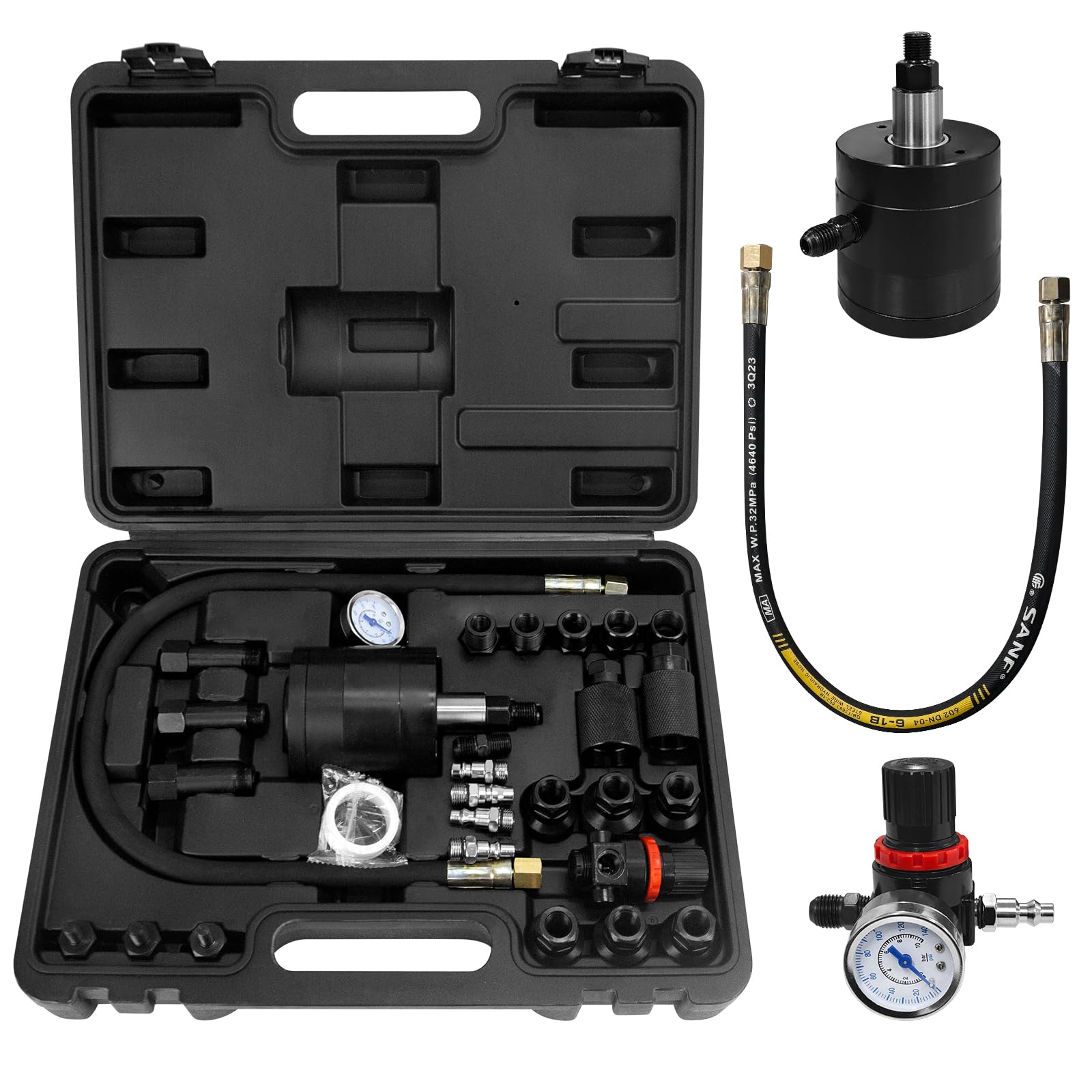 JAOGAUS Extractor Neumático de Inyectores con Manómetro y Adaptadores, Kit de Extracción para Inyectores Diésel con Aire Comprimido, Compatible con Bo*SCH Delp*hi De*nso Sieme*NS