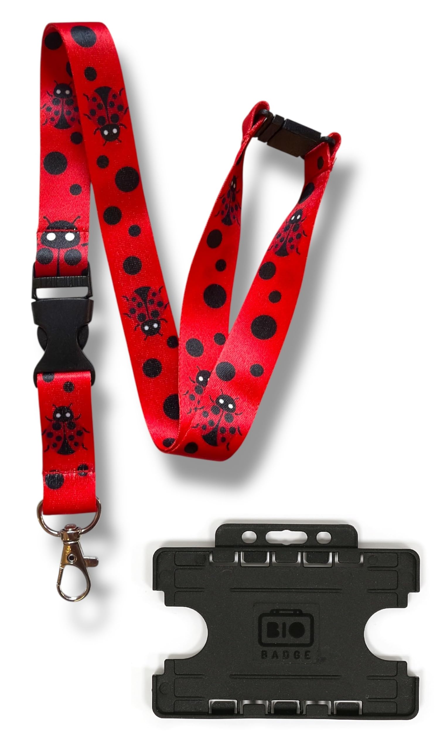 Ladybird Lanyard with Safety Breakaway & Black Double Sided Card Holder