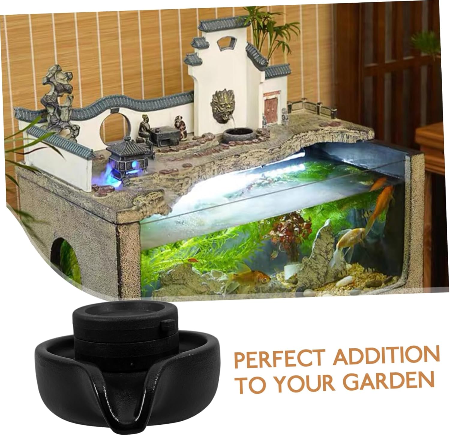 Stone Mill Fountain Water Dispenser for Fish Tank Hydroponic Planter Elegant Design for Indoor and Outdoor for Balconies and Gardens