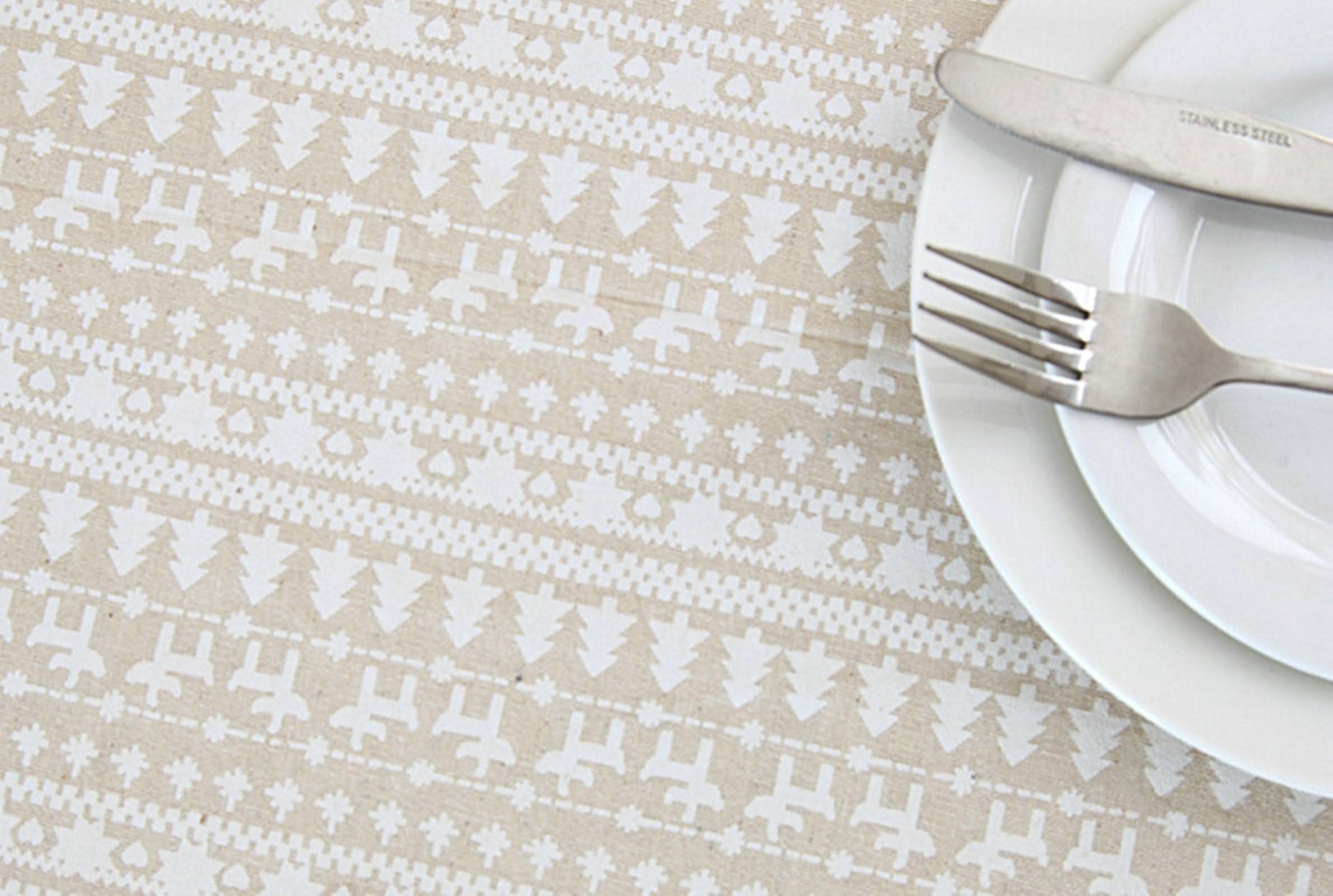 Mantel Antideslizante Mesa Rectangular Manteles Tela Antimanchas Árboles Navidad Ciervos Grandes Eventos Blanco Lino Protección Decoración 140X180Cm