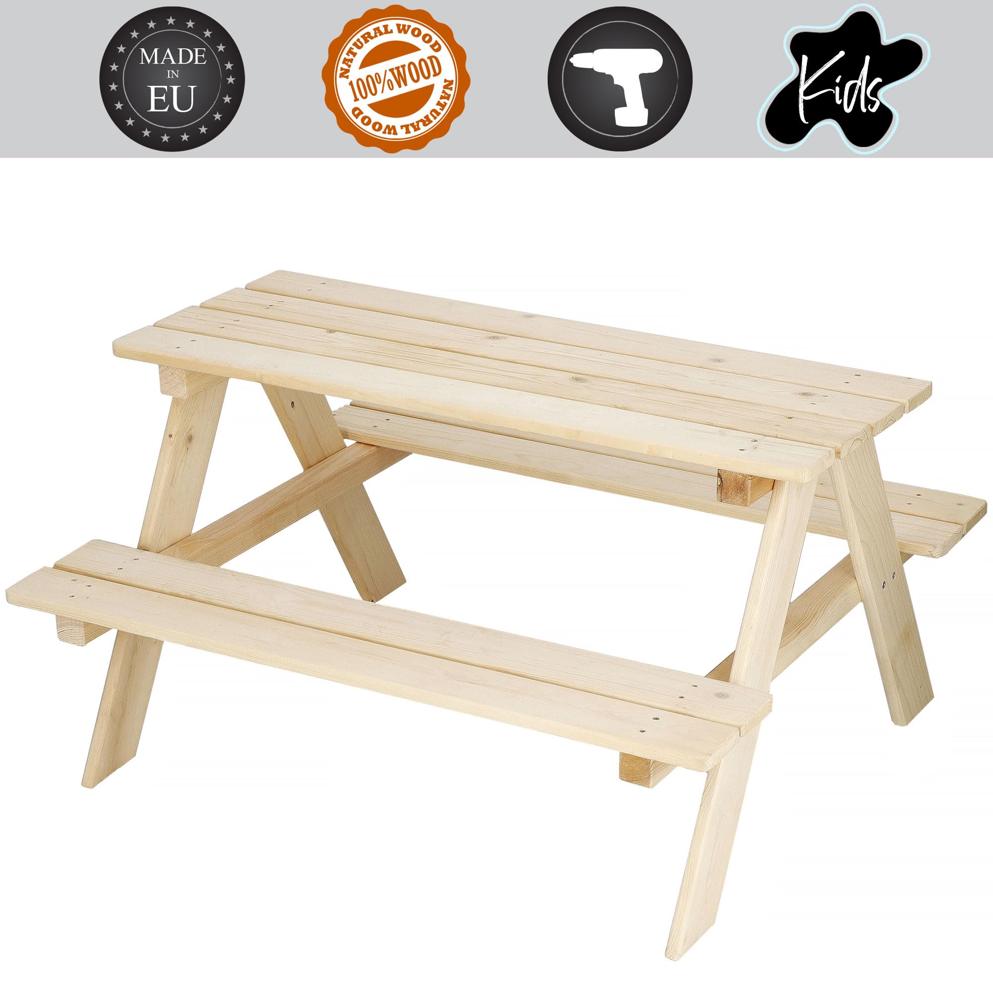SPRINGOS Tavolo da giardino 2 in 1 Tavolo da picnic per bambini 90 x 79 x 50 cm in legno massiccio Panchina Picnic Tavolo da giardino