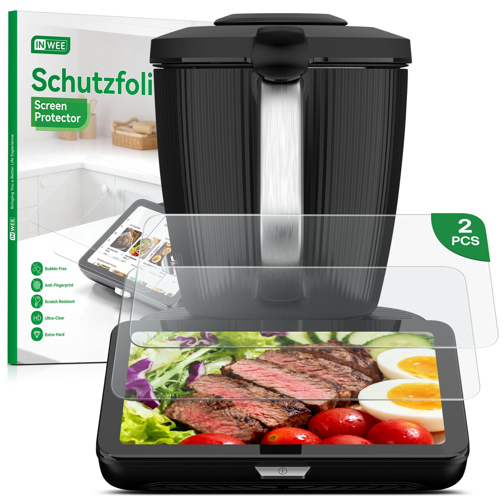 2 Pezzi Pellicola Prottetiva per Vorwerk Bimby TM7, Vetro Temperato 9H, Ultra Trasparente Pellicole Protettiva per Display TM7, Anti-Graffio, Anti-Impronta, Kit di Installazione Facile Incluso