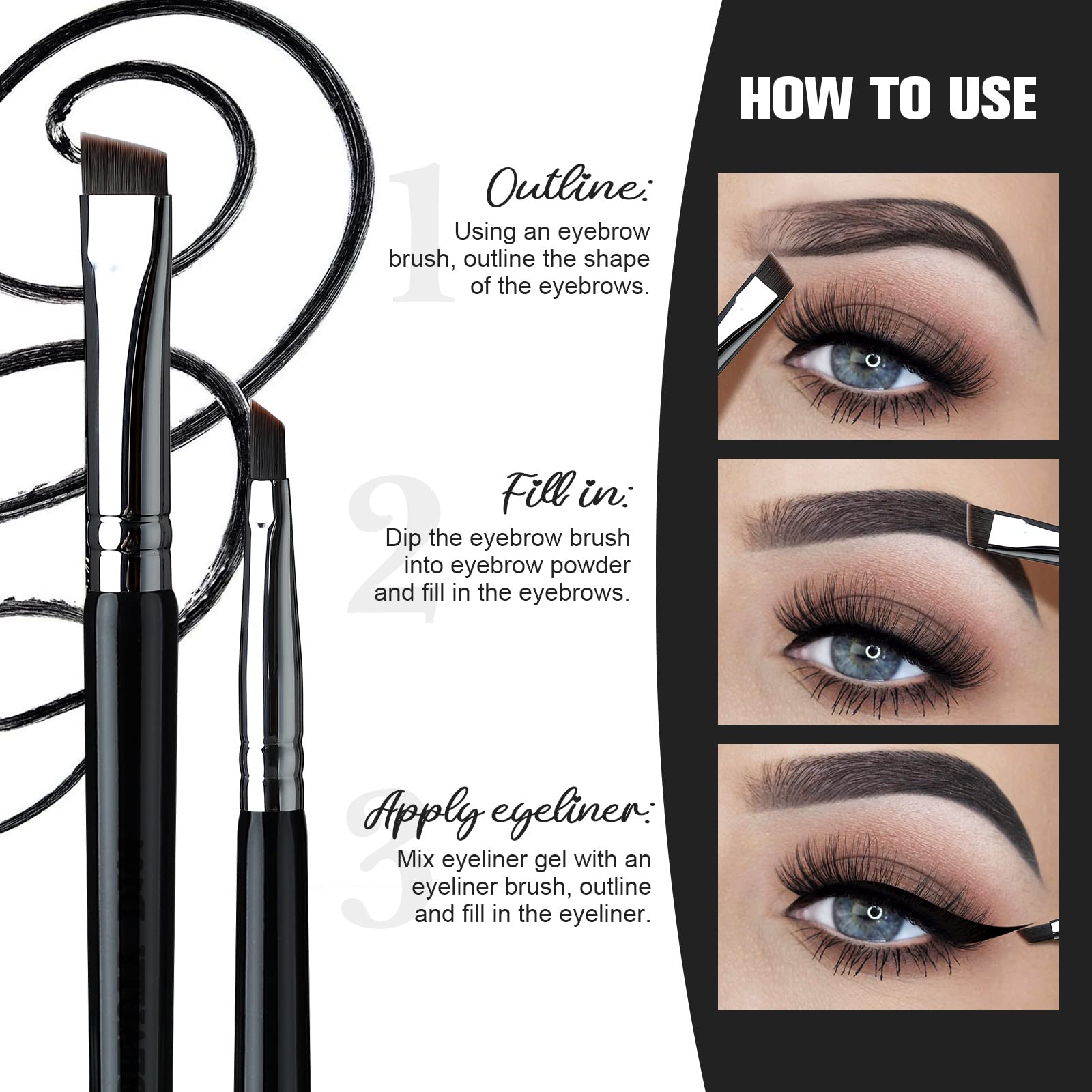 EIGSHOW Pennello per sopracciglia e pennello per eyeliner, trucco a doppia estremità, pennello per sopracciglia angolato, eyeliner ultrafine(D104)