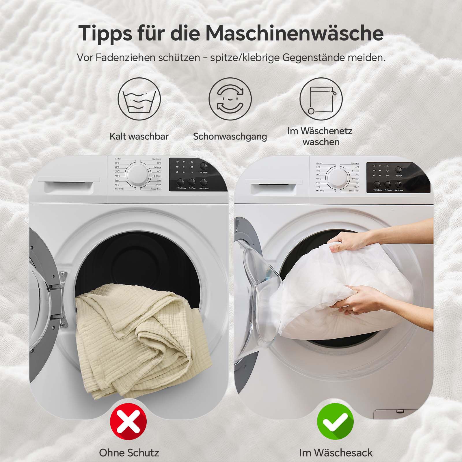 BEDELITE Musselin Decke 150 x 200 cm Baumwolle atmungsaktive Sommer Tagesdecke Kuscheldecke Überwurf Creme