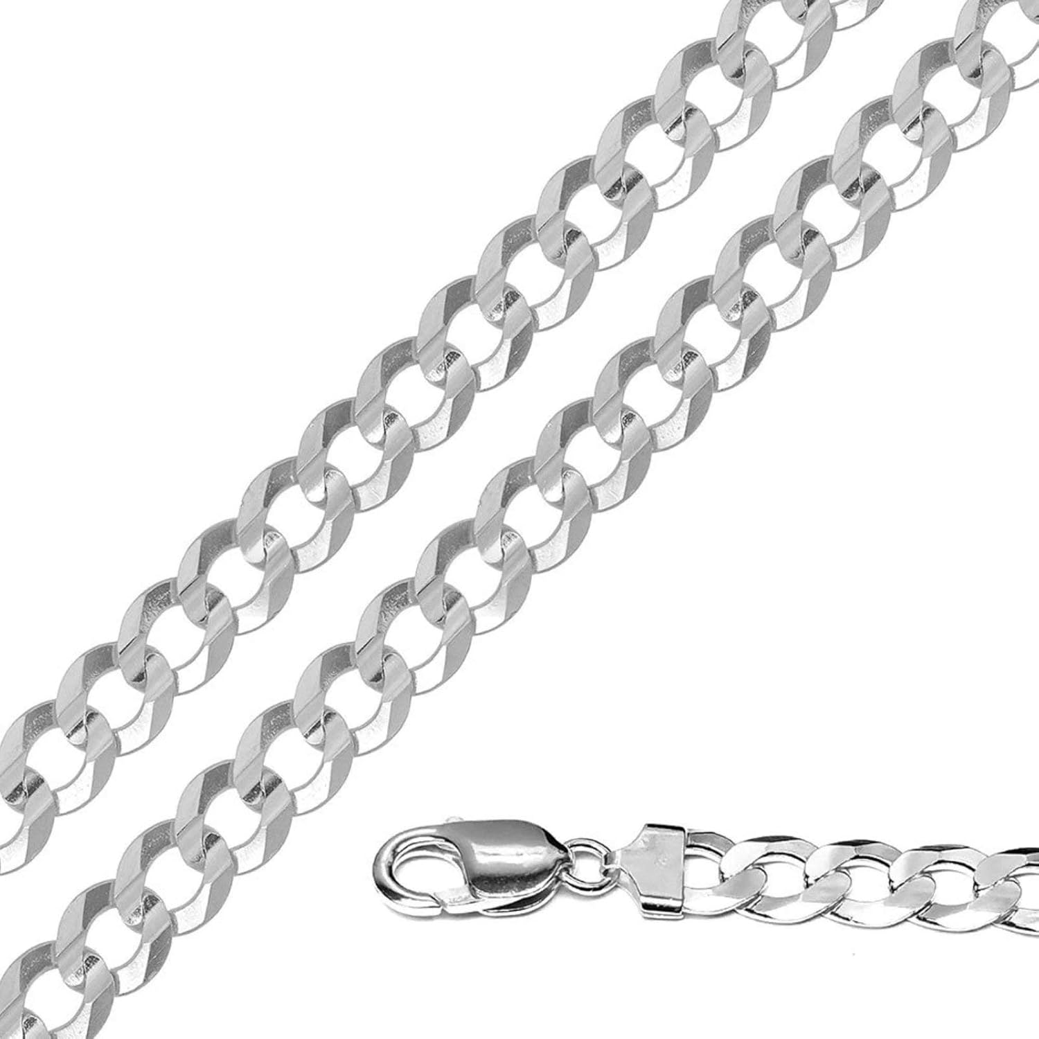 Blue Apple Co. 15.5MM Flat Curb Chain 925 Solid Sterling Silver Available In 8"- 32" Inches