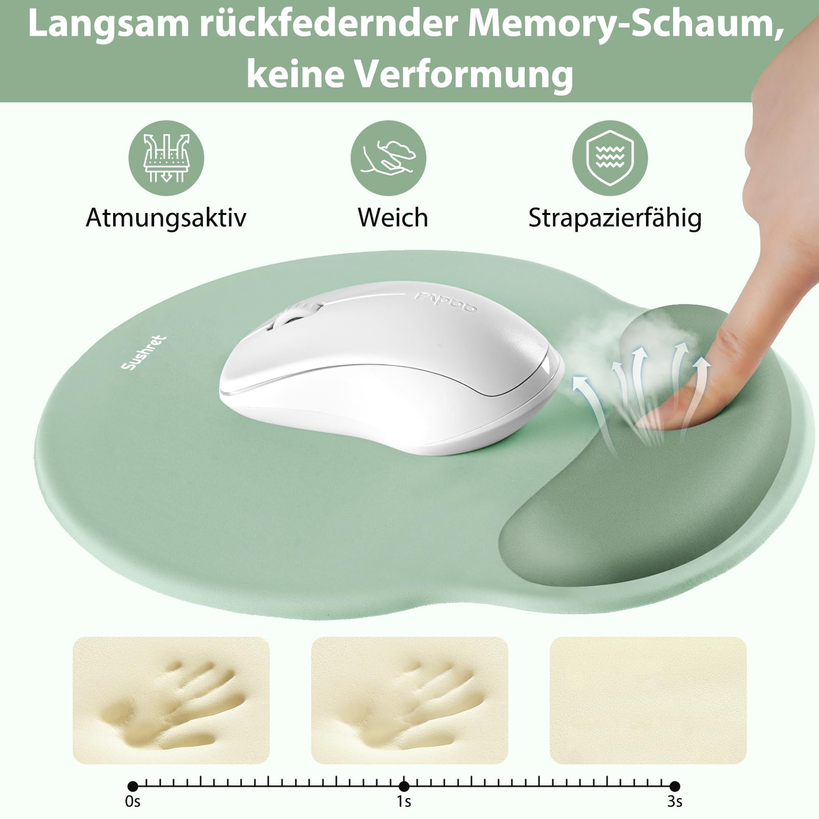 Sushret Mauspad & Tastatur Handballenauflage, 3-in-1 Ergonomisches Gel Memory Foam Handballenauflage mit Handgelenkstütze, Gaming Mauspad Armauflage für Computer Büro Schreibtisch Zubehör, Grün