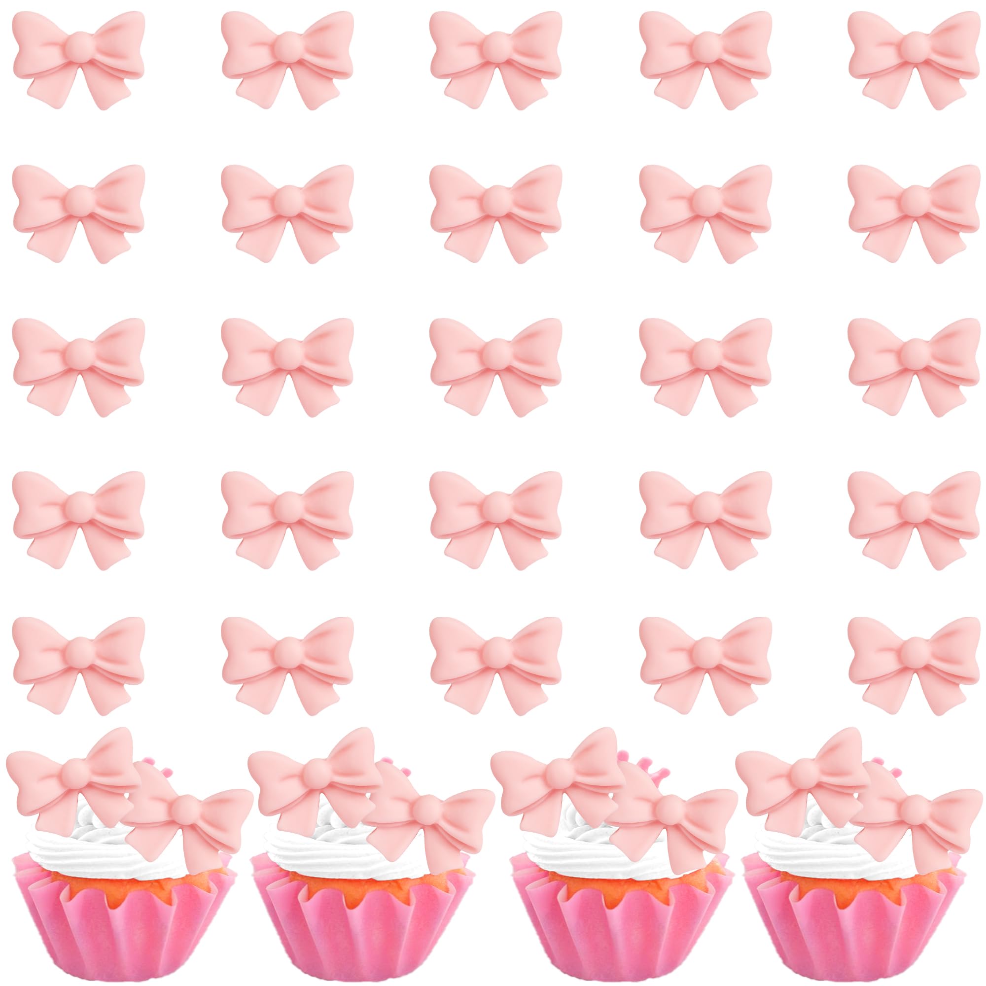 Xsstarmi 40 Pack Pink Bow Cupcake Toppers Mini Bows Cupcake Picks Bowknot Cake Decorations for Bowknot Theme Engagement Wedding Baby Showers Birthday Party Supplies