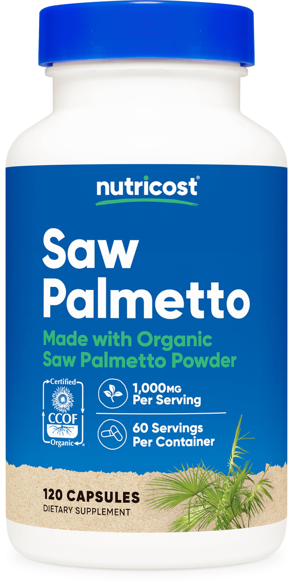 Nutricost Saw Palmetto 1000mg, 120 Capsules - CCOF Certified Made with Organic Saw Palmetto, Vegetarian Friendly, 60 Servings, 500mg Per Capsule, Gluten Free