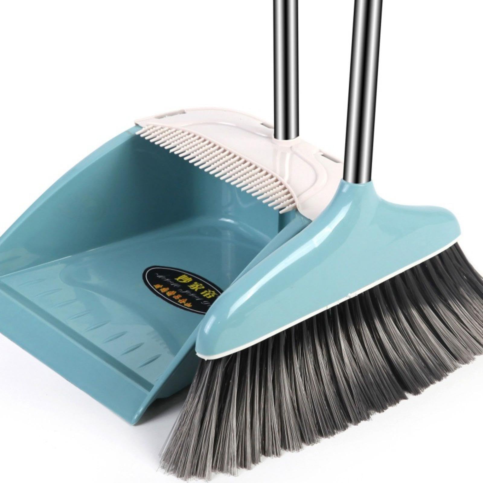 NIBHZ Set Scopa e Paletta Estensibile con Manico Lungo, Combo Scopa e Paletta Verticale in Acciaio Inox Leggero per Cucina, Ingresso, Ufficio, Soggiorno, Casa