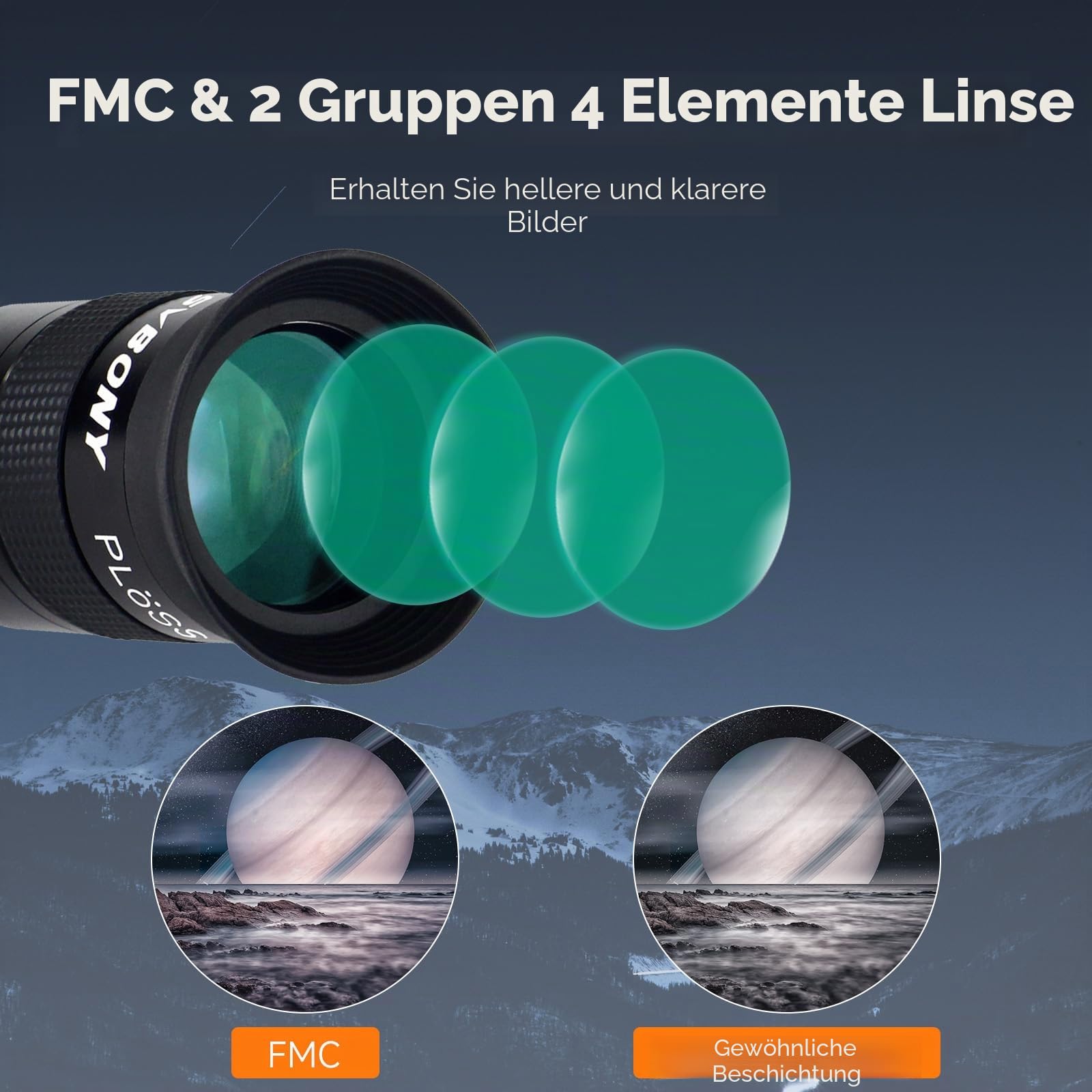 Svbony Okular Teleskop 40mm, 40° Plössl Okular mit Barlowlinsen 2x, M42 Gewinde für T Adapter, Beide sind 1,25 Zoll und FMC-Objektiv für Mondes Milchstraße Planetenbeobachtung Teleskop DSLR Fotografie