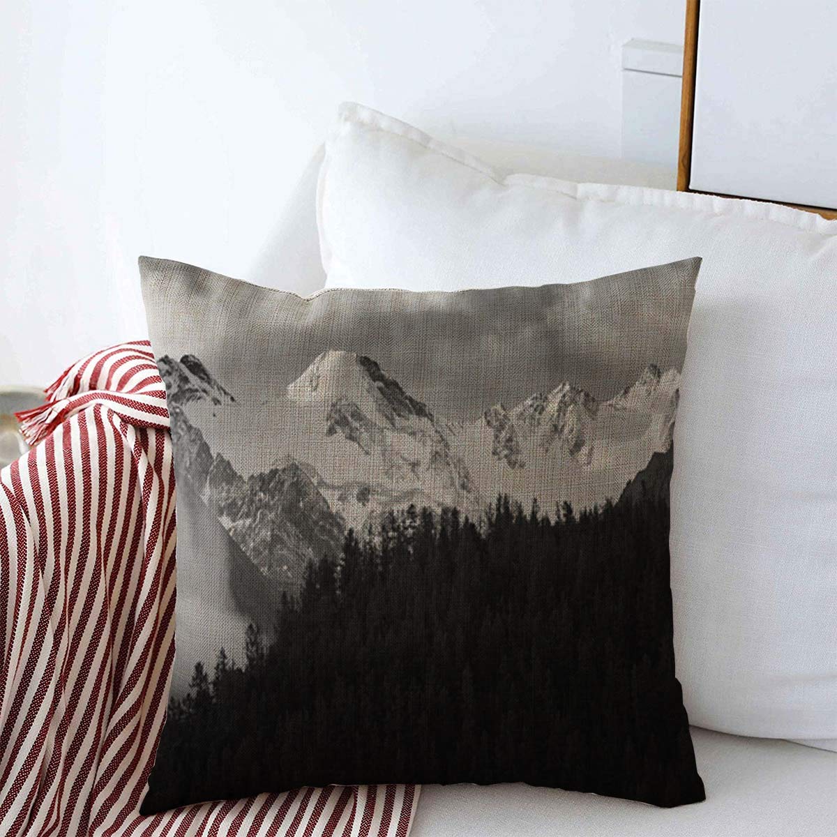 Throw Pillow Case Black Gray Alpine Mountains Altai On Misty Morning Nature Adventure Sports Recreation Altay White Clouds Decorative Home Square Sofa Pillowcase 18"x18" for Farmhouse Decor