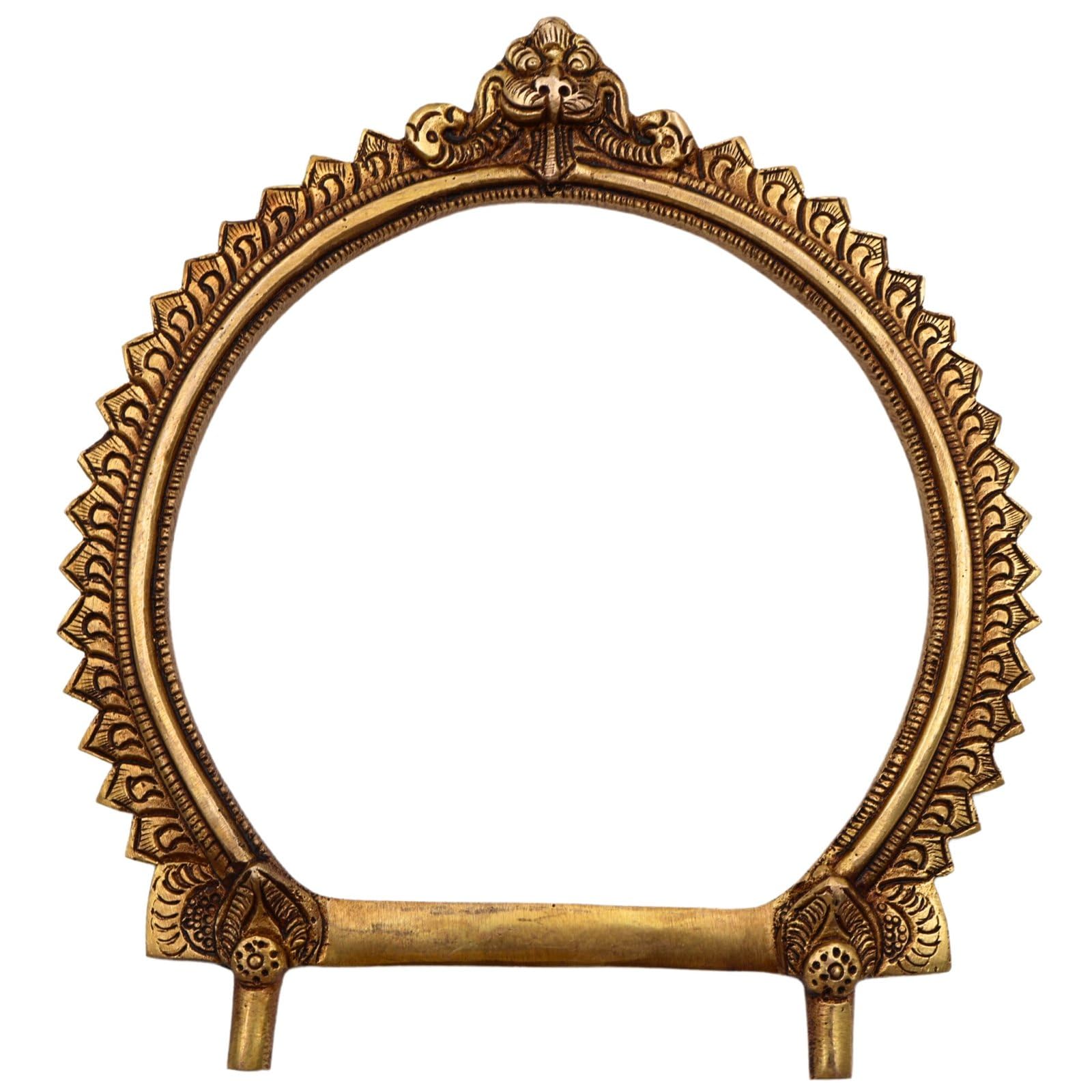 Bhunes Brass Prabhavali Arch Frame Tiruvachi Kirtimukha Prabhawali Prabhaval Deity Idol Backdrop Pooja Temple Wall Hanging Spiritual Decor Traditional Mandir Decoration Brass Gold 8 Inch 1 Piece