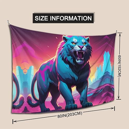Miniatura 4 de WZYWHJ Synthwave Sabertooth Prints Tapiz de decoración de pared adecuado para dormitorio y sala de estar, 80 x 60 pulgadas