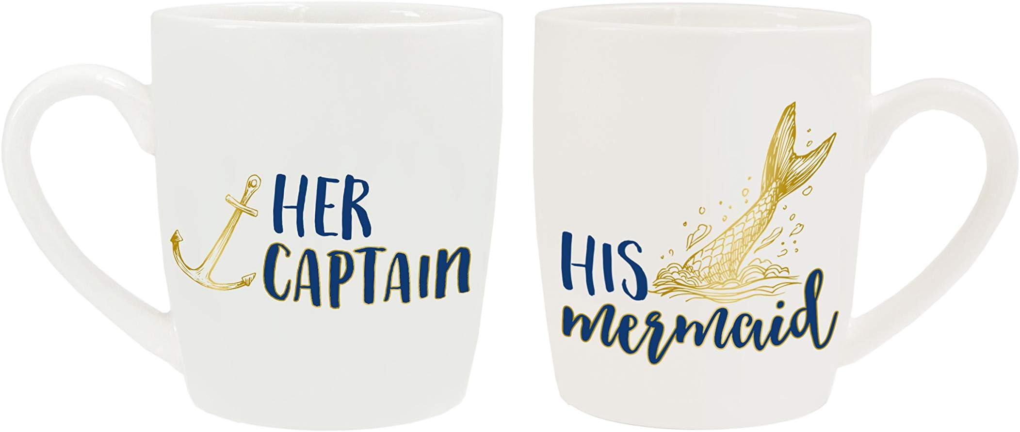 American Atelier Captain/Mermaid Coffee Mug Set, 3.6x2.5x4, White