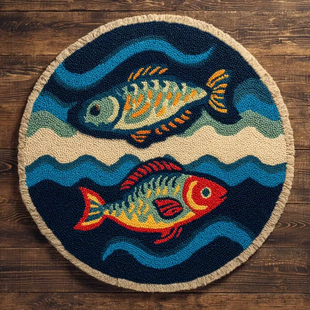 Kitquiver Latch Hook Rug Making Kit Fish 50X50Cm