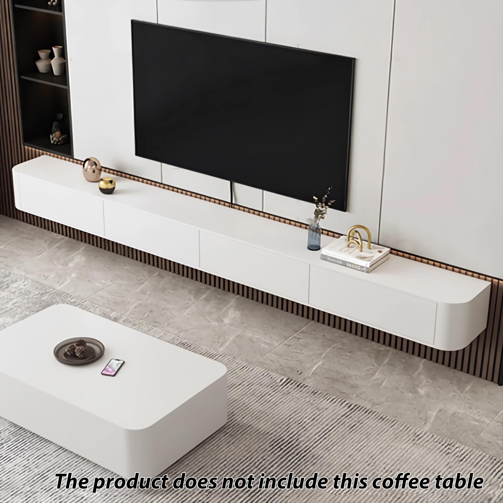 Mueble de TV Flotante, Soporte de montado en la Pared con Dos cajones, Consola Multimedia para, Mueble de TV Grande para Sala de Estar y Oficina (140cm/55.1in,Blanco-A)