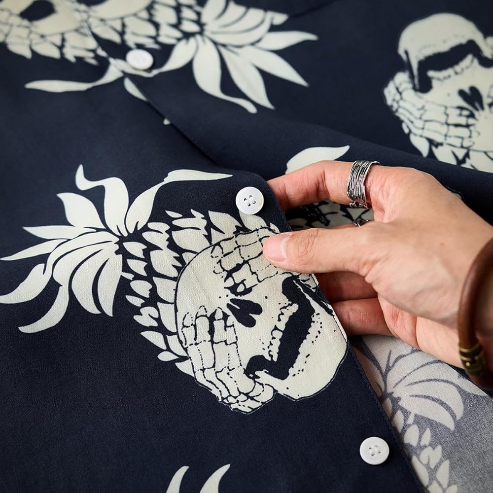 karaku メンズ　アロハシャツ　XLサイズ　浮世絵　スカル柄 karaku メンズ アロハシャツ XLサイズ 浮世絵 スカル柄 - メルカリ