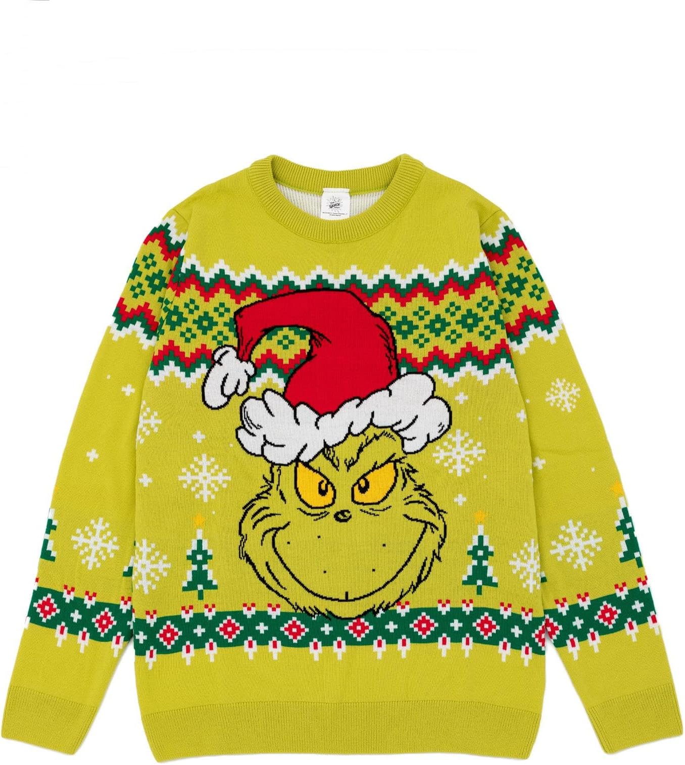 The GrinchMens Christmas Jumper in Green | Graphic Knitted Sweater for Adults | Warm Festive Holiday Long Sleeve Knitwear Top | Fun Festive Pullover Knit Unique Movie Merchandise Gift for Him
