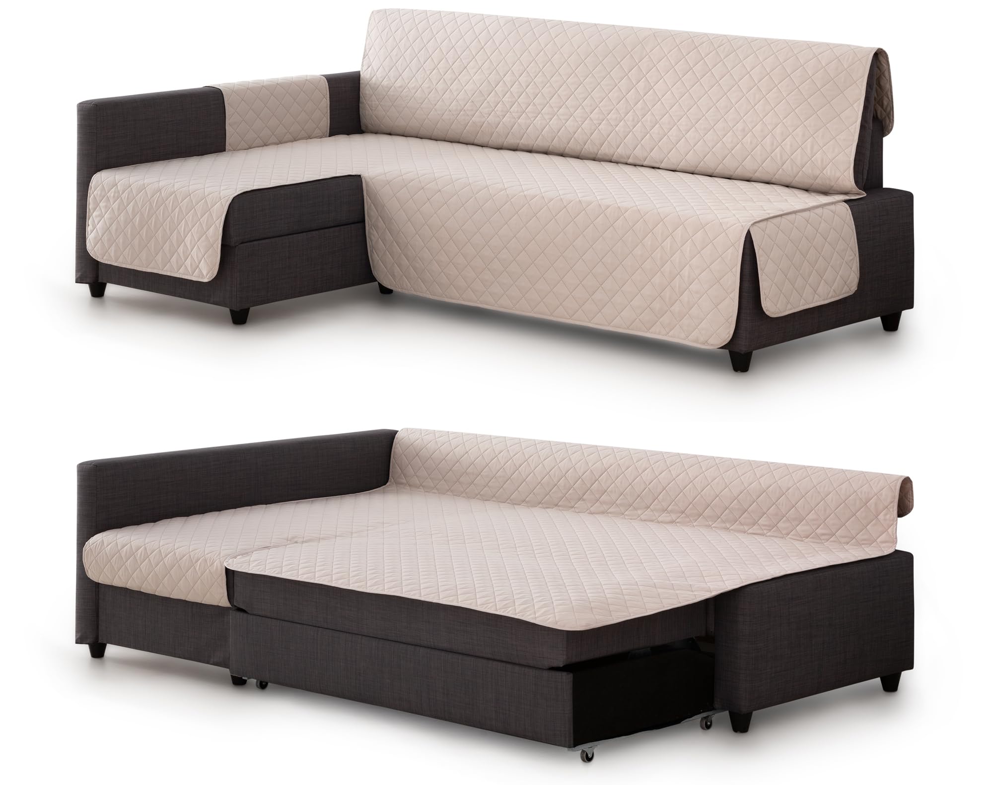 Milica Quilted Cover Compatible with IKEA Friheten Corner Sofa Bed | Washable and Stylish Protector | Suitable for Left or Right Chaise Longue | Made in Spain | Colour: Beige