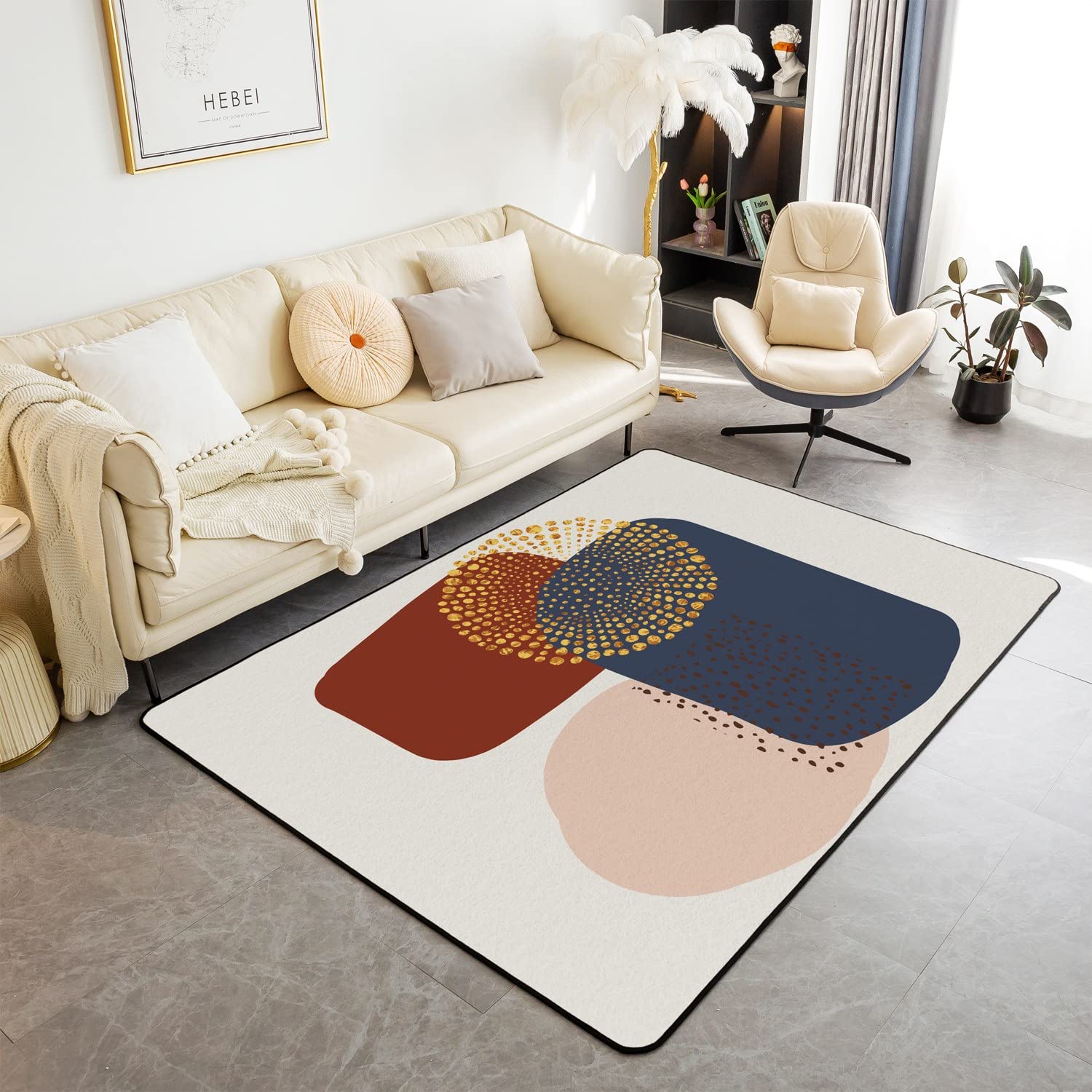 Geometric Decor Carpet Modern Abstract Art Living Room Rugs Kids Room Decor Chic Simple Golden Pattern Accent Rug Vintage Indoor Floor Mat Area Rug 150x200cm โ image 1