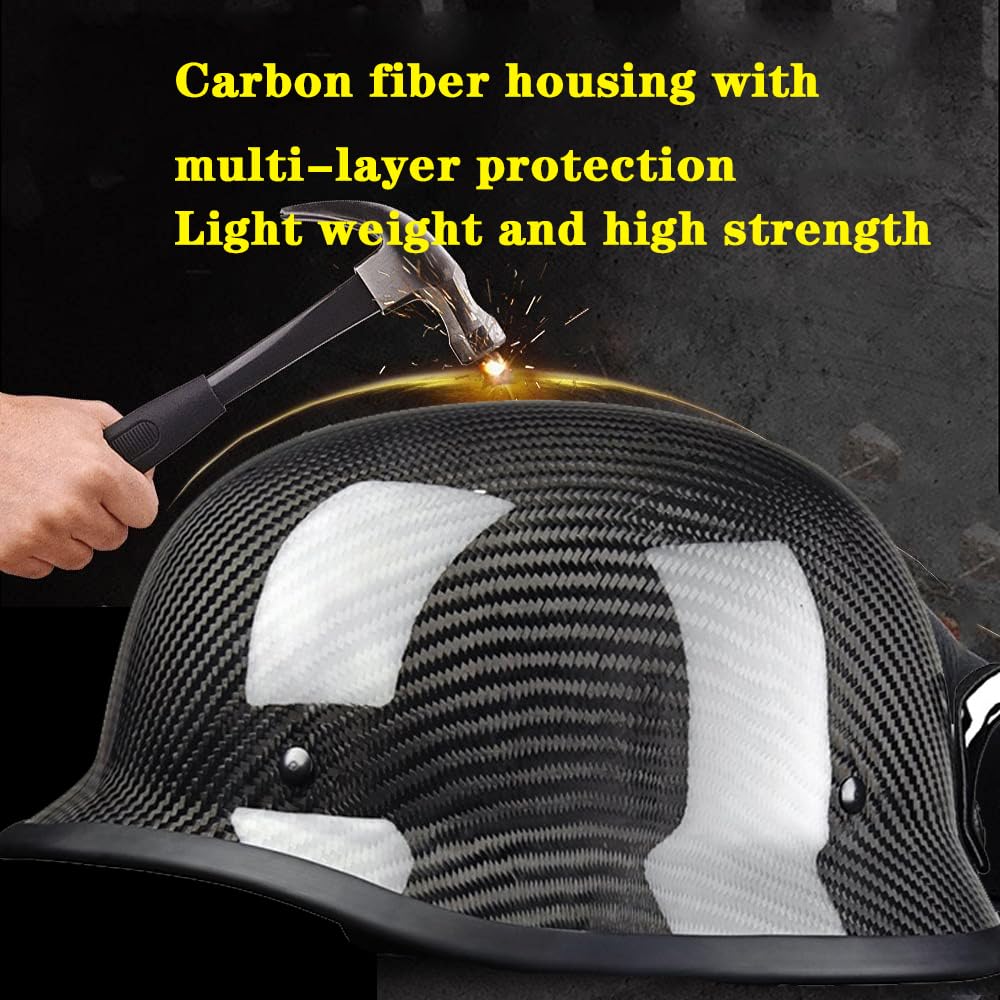 German Style Carbon Fiber Motorcycle Helmet, DOT Approved Thin Skull Cap Half Helmet for Adult Men Women, Novelty Half Shell Helmet, Retro Half Face Helmet Cruiser Scooter Chopper (A,X-Large)
