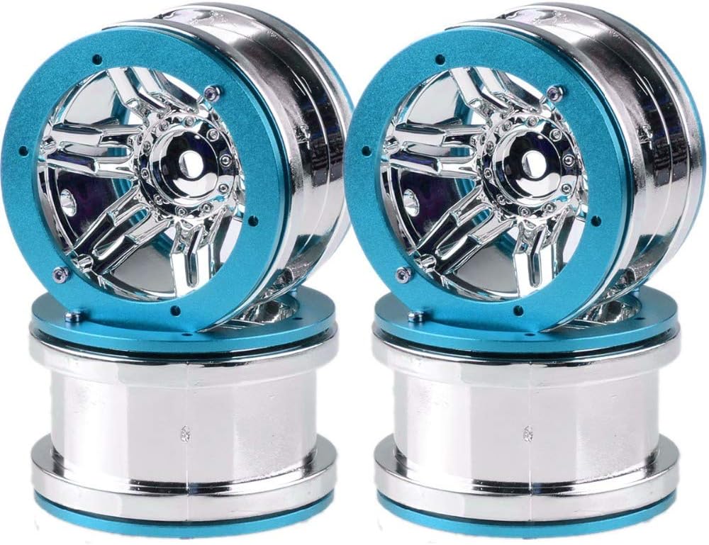 4PCS 2.2 Inch Beadlock Wheel Rim for 1/10 RC Rock Crawler Car SCX10 RR10 TRX4 D90 TF2(Blue)