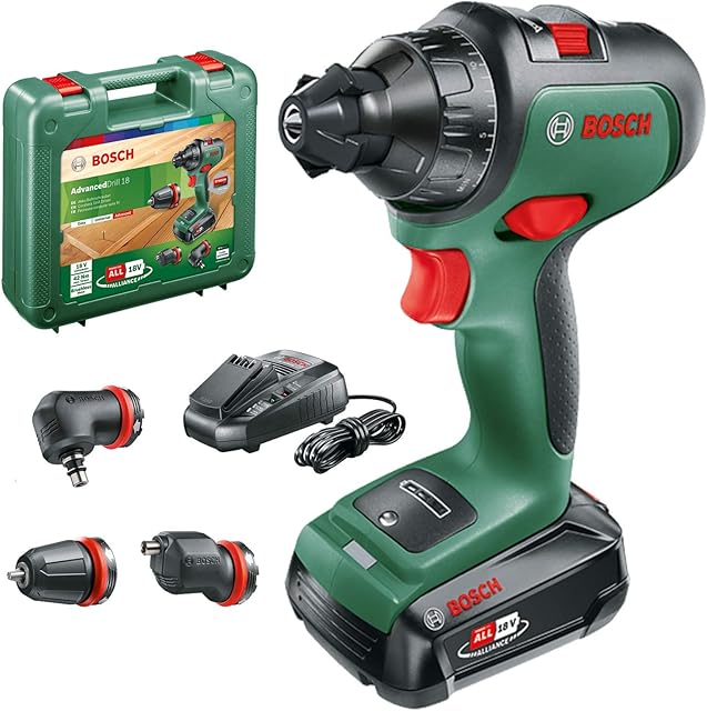 Bosch Home and Garden Drill AdvancedDrill 18 (1x battery, 18 volt system, 3 drill attachments, in a carrying case)