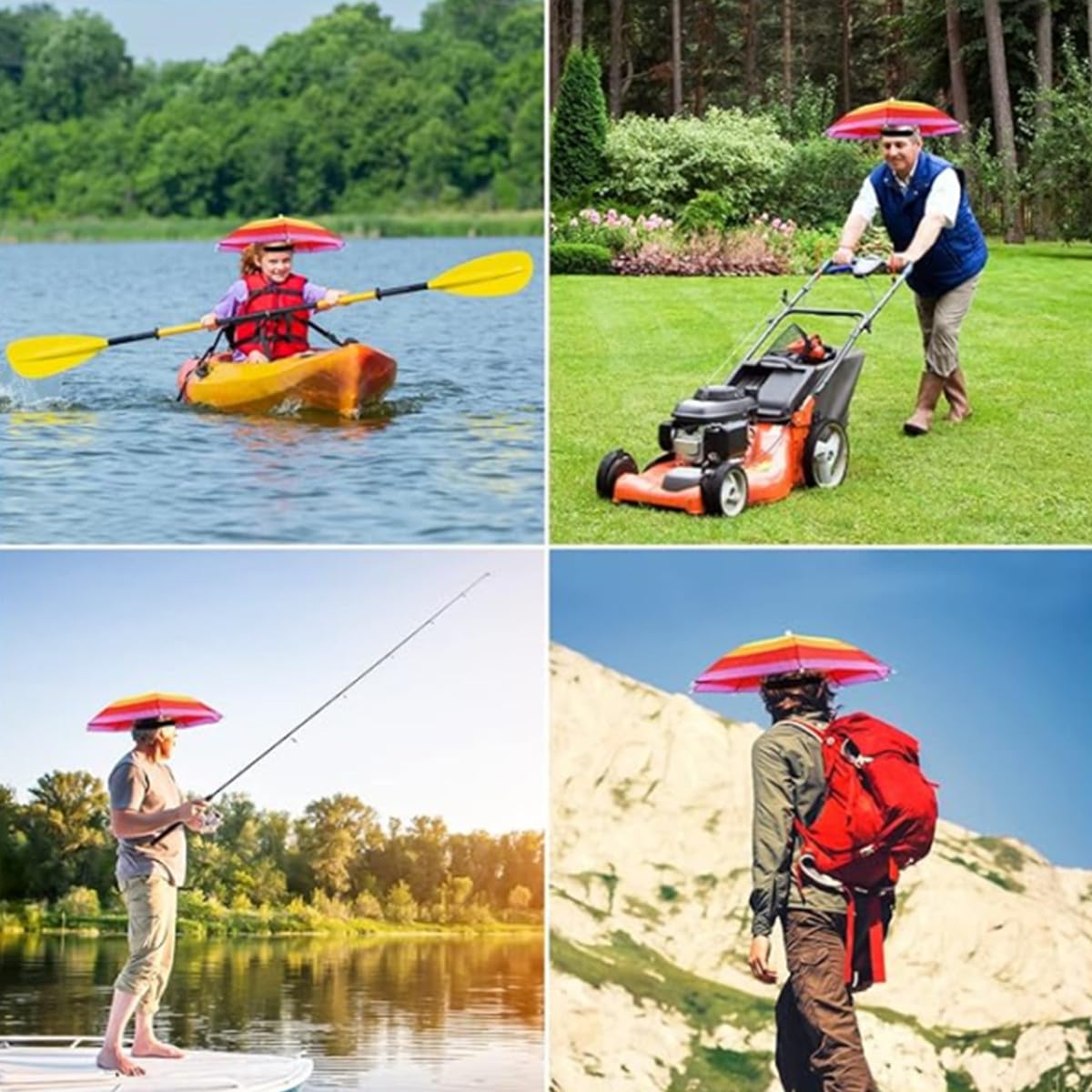 Sombrero Paraguas Pesca 3 Piezas Plegable Arcoíris Playa Golf Fiesta
