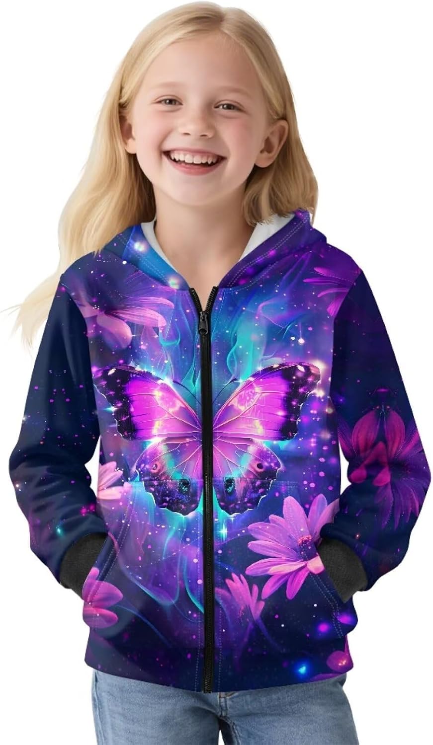 Girl's Fleece Zip-Up Hoodies Jackets Hooded Sweatshirts for Kids Teen Long Sleeve Fleece Jacket Coat S-XL