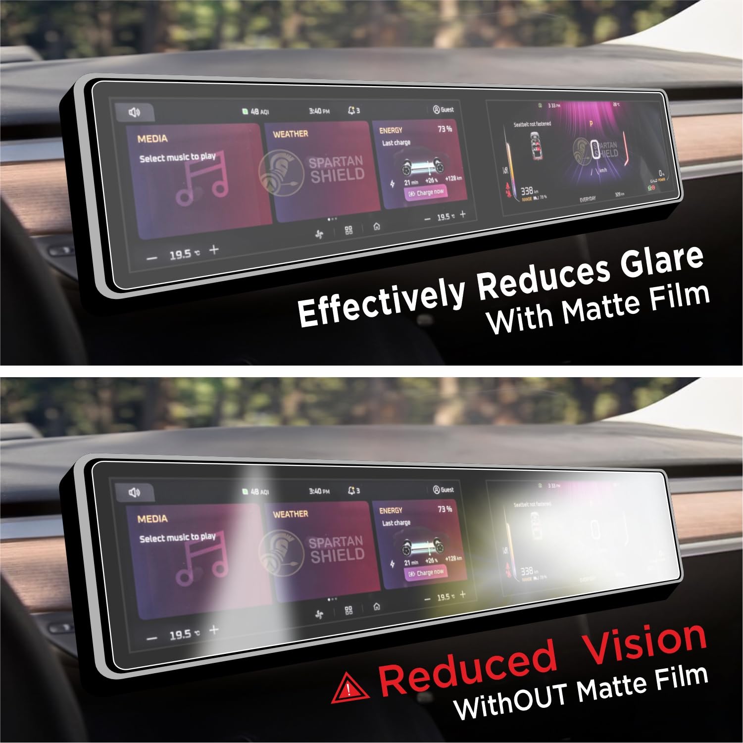 Spartan Shield *MATTE* Screen Protector For MAHINDRA XEV 9S 2026 Electric SUV || 12.3 Inch Full Touchscreen Display Guard || Accurate Fit For Pack One | Two | Three Above || ** ANTI GLARE ** Anti Scratch || Water Repellant || With Complimentary Installation Kit || Bubble Free Application || XEV9E | XEV9S Digital Instrument Cluster Protective Film || XEV9 2025 Car Stereo Accessories [Not Tempered Glass] — Amazon image 3