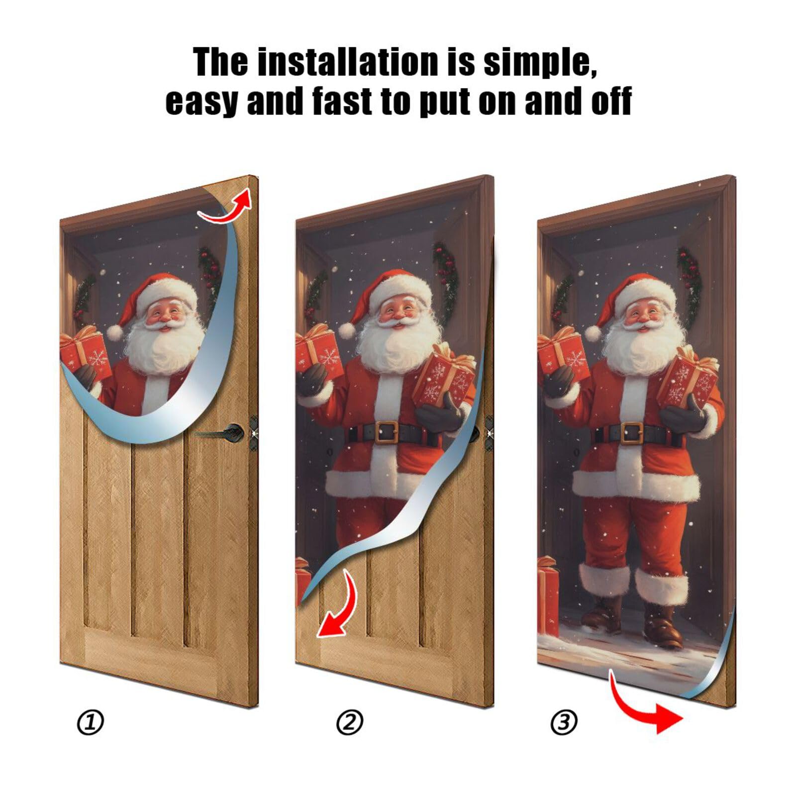 FLildon Christmas Coming Santa Claus Door Cover Decoration, Party Accessory Porch Decor for Festive Ornament Room Door Covers 35 x 79 Inch