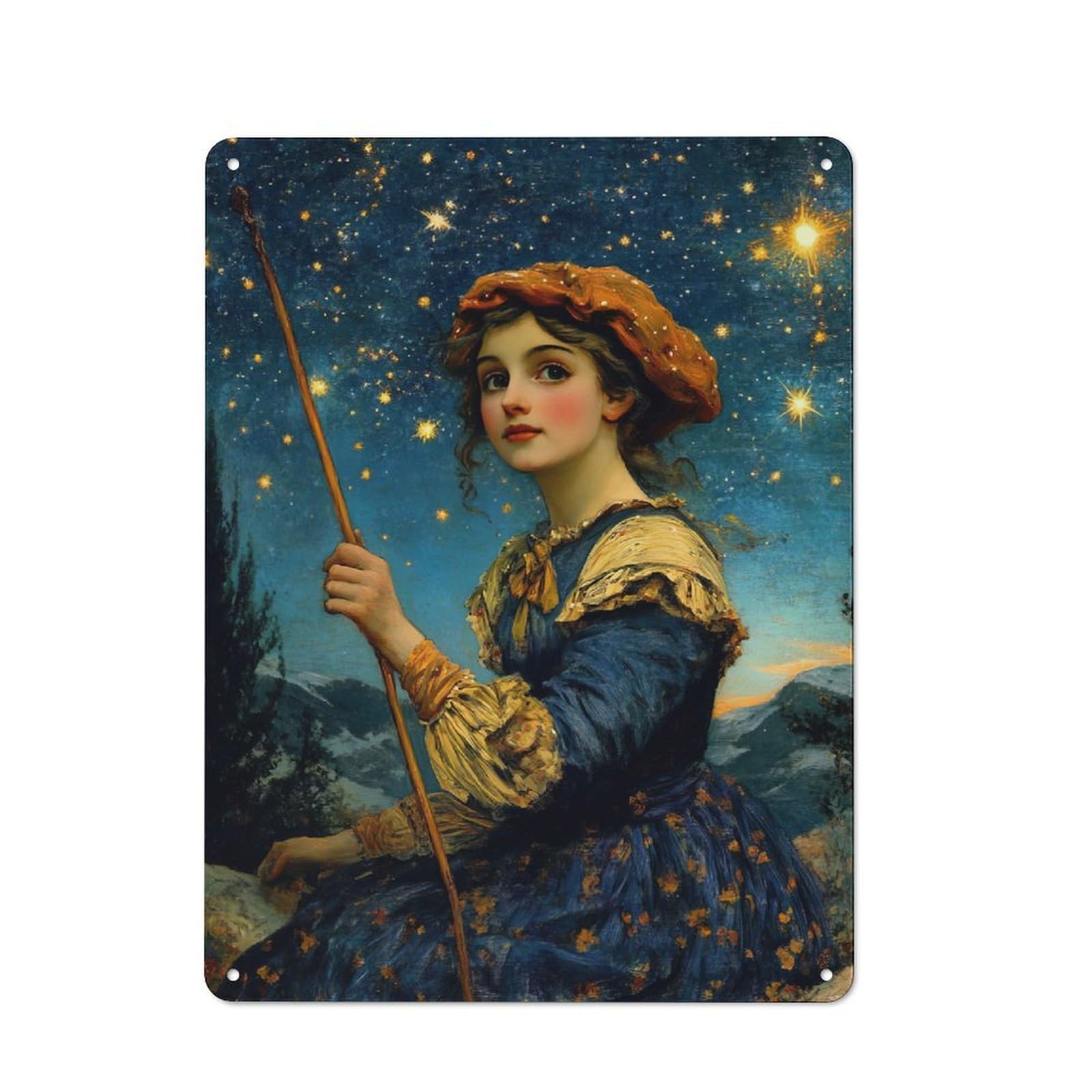 Junmoney Girls Starry Night Metal Wall Plaque 40X30cm, Everyday Small Space Decor For Flat, Dorm Room, Lounge Or Cafe