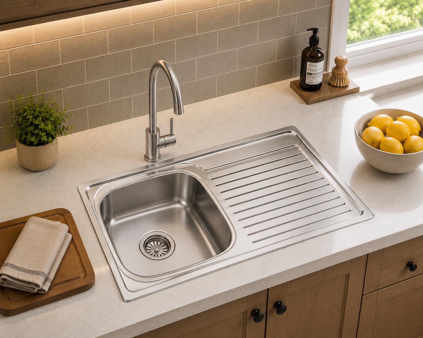 PLANETXERO 45x20" Stainless Steel Kitchen Sink | Single Bowl with Draind Board Glossy Finish | Includes PVC Coupling & Waste Pipe | Anti-Rust-image-26