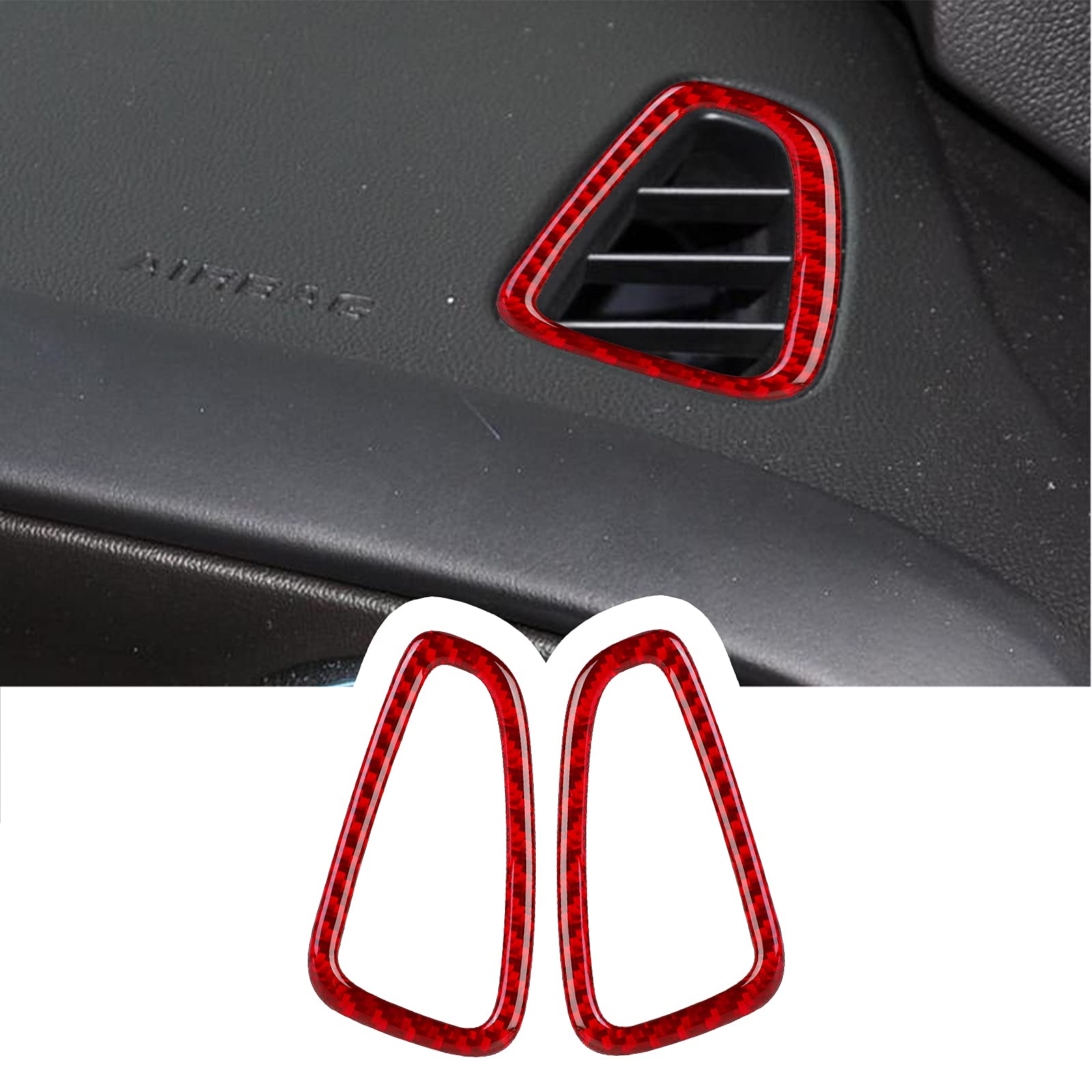 RUIANTE Compatible with Carbon Fiber Center Consoles Dashboard Air Vent Outlet Frame Trim Sticker Accessories for Camaro 2015 2016 2017 2018 2019 2020 2021 (2pcs Red)