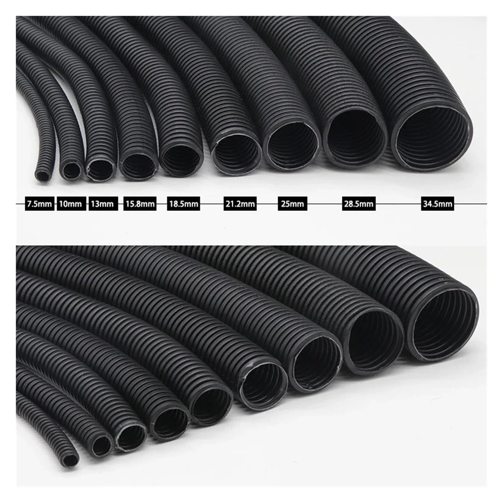 Tubo corrugato in plastica con isolamento in PP nero da 7,5 mm a 34,5 mm, guaina protettiva resistente al calore for cavi auto(AD34.5x29mm close,5 Meters)