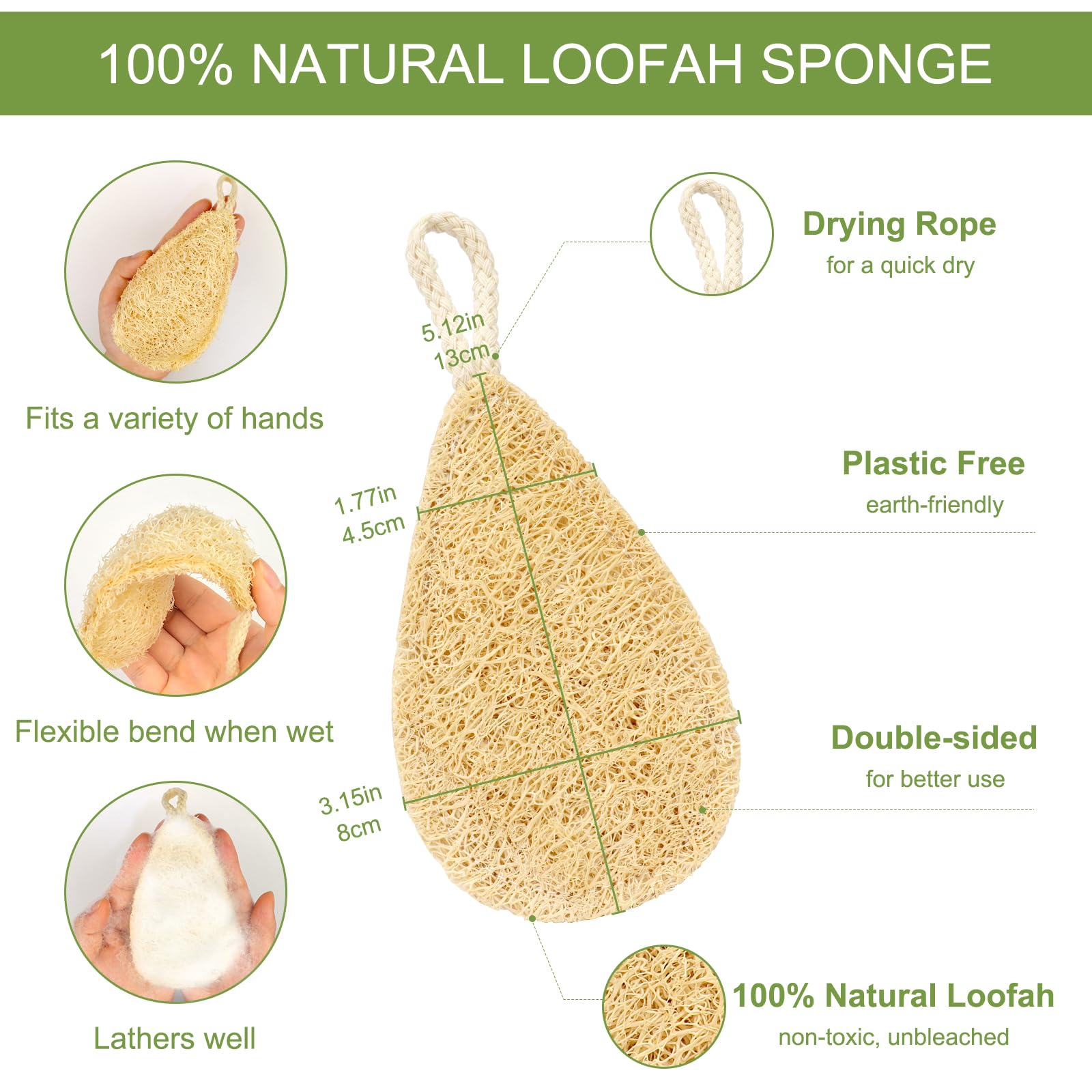 FRTIM Natural Loofah Dish Sponge Pack 3 Kitchen Scrub Sponges Sponges for Cleaning Kitchen, Bathroom, Household, Non Scratch, Compostable - Water Shape