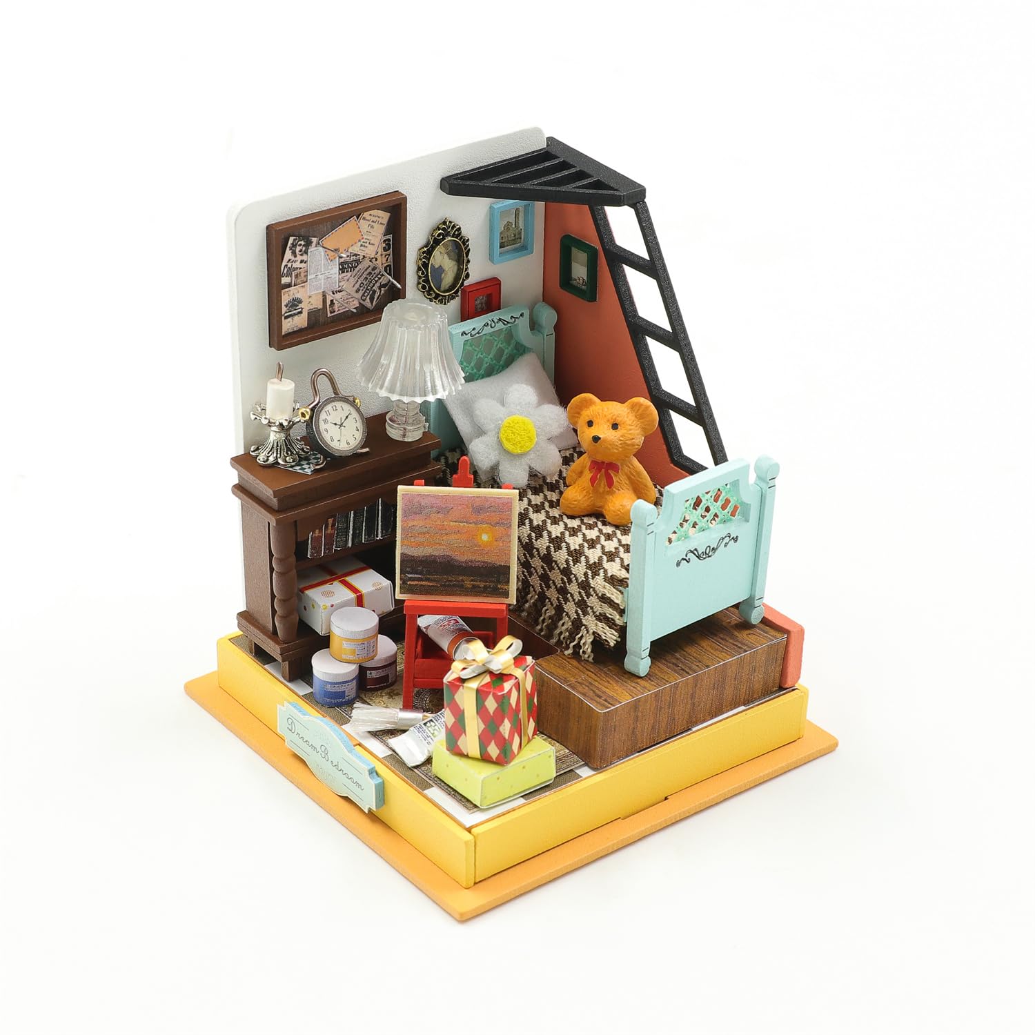FleverDollhouse Miniature DIY House Kit Creative Room with Furniture and Cover for Romantic Artwork Gift (Dream Bedroom)