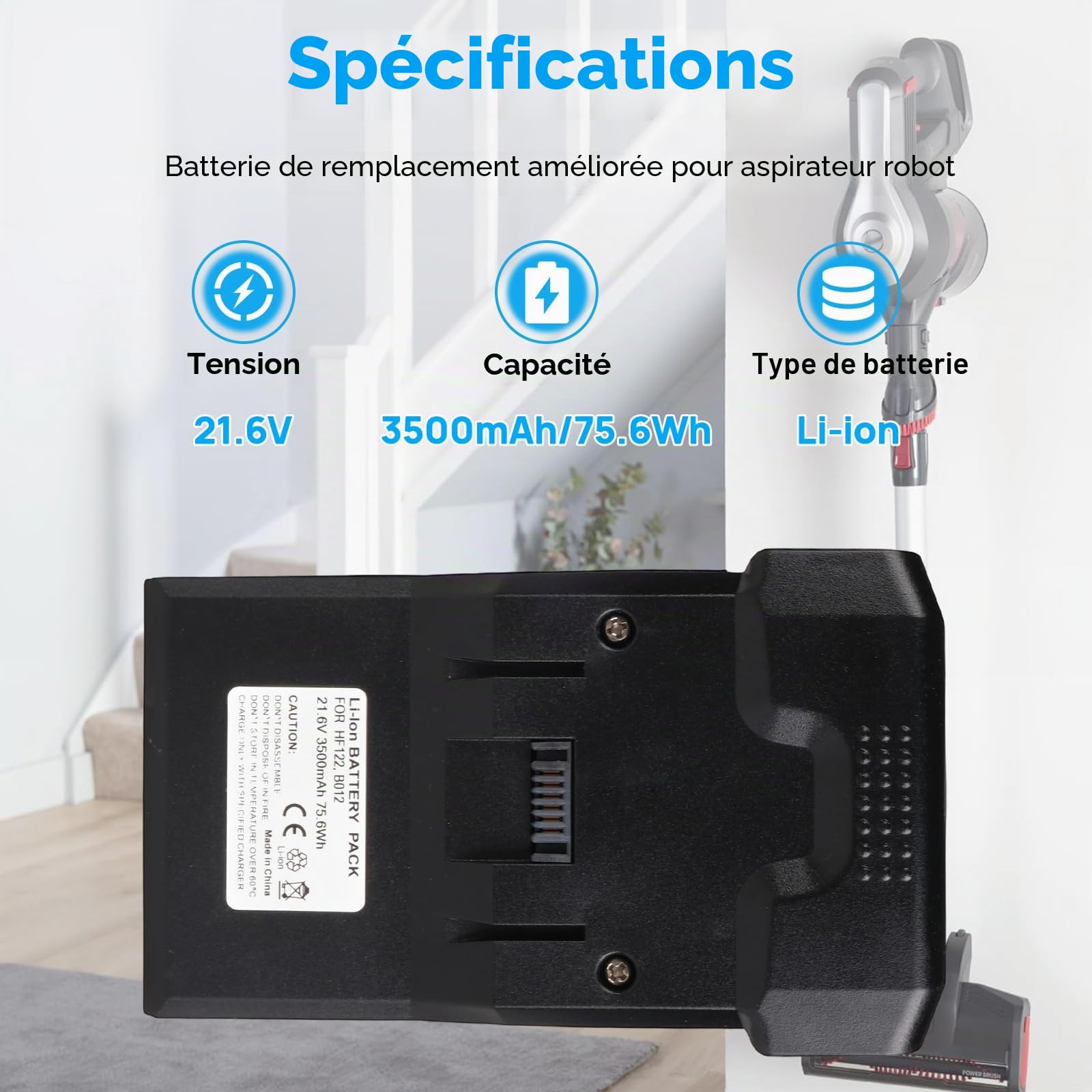 21,6V 3500mAh Batterie 35602208 B012 Compatible avec Hoover H-Free Série 100 Aspirateurs, HF122BAT, HF122GH, HF122RPT, HF122RH, HF122GPT, HF122PTA