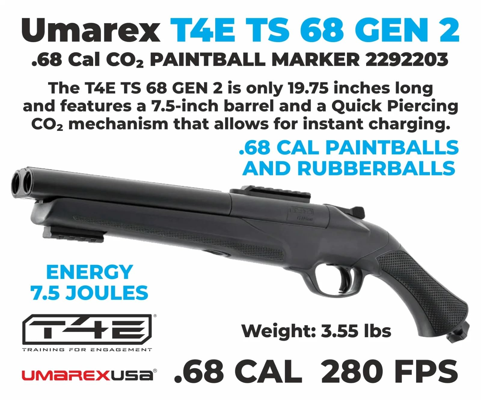 Umarex T4E TS 68 GEN 2 .68 Cal CO2 Paintball Marker (2292203) — view 4