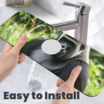 Splash Guard Mat For Kitchen Sink , Super Absorbent Fast Drying Faucet Mat Gorilla In The Grass Draining Mats Sink Gadgets Behind Faucet Sinkmat For Kitchen Bathroom 15X5.5