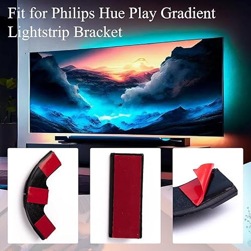 Miniatura 5 de 5 soportes genéricos mejorados para Philips Hue Play Gradient Lightstrip clips de montaje con buen efecto de soporte para parte trasera plana y no