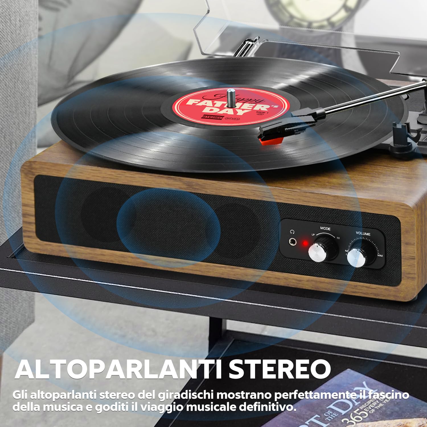 Platenspeler, FYDEE vinylplatenspeler met ingebouwde stereoluidsprekers, 3-speed 33/45/78 RPM vinylspeler, Bluetooth-draaitafel voor vinylplaten, ondersteunt RCA-uitgang en AUX-ingang - bruin