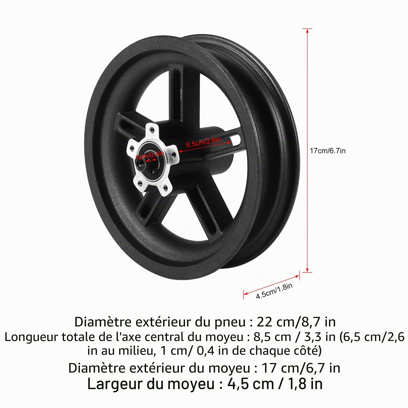 BuyWeek Roue Arrière de Trottinette Électrique avec Frein à Disque 110 mm pour Xiaomi M365/1S/Lite, Pneu Pneumatique de Roues de Rechange de Scooter Électrique de 8,5 Pouces