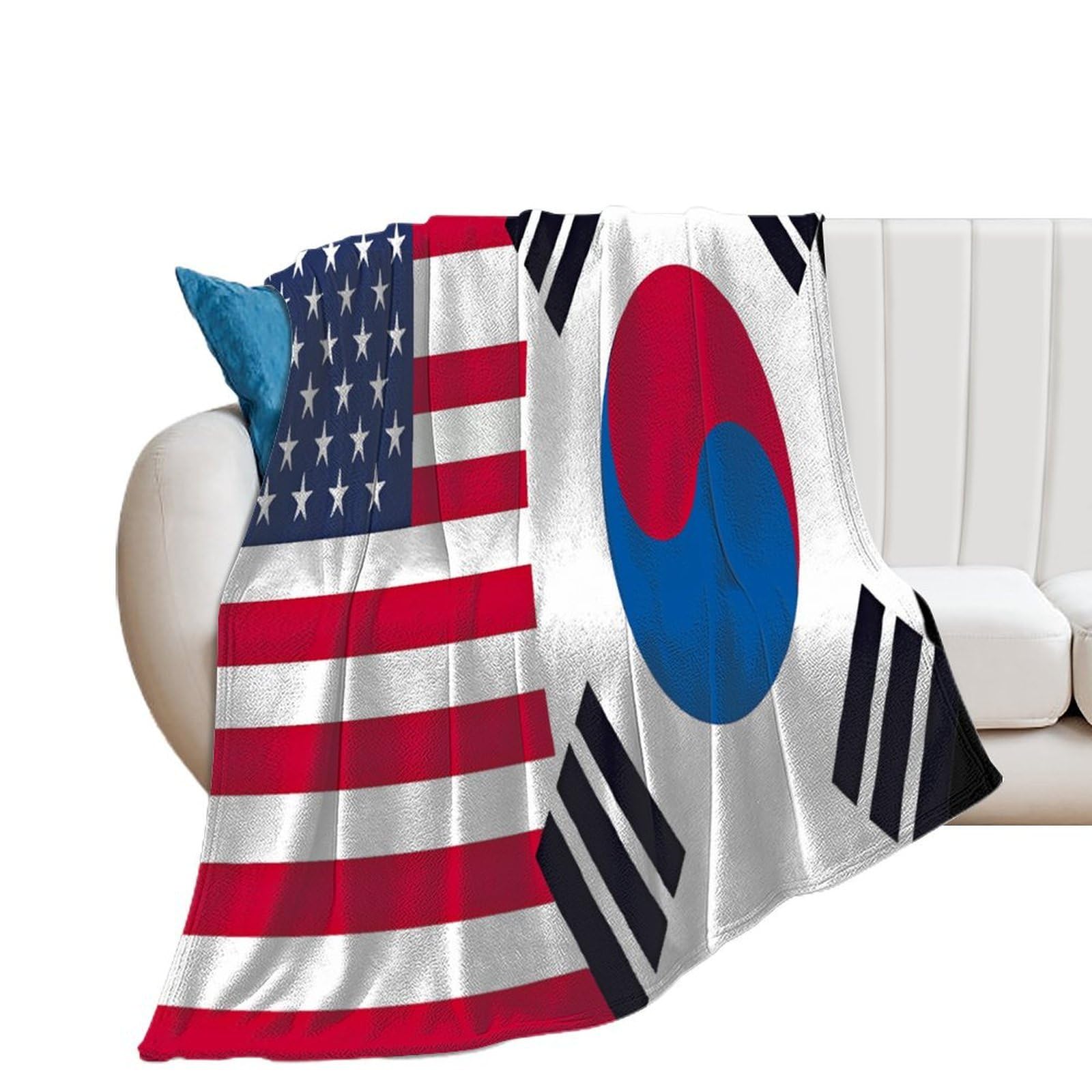 OUTBDNVFSA Korea South U.S. Friendship Flag Throw Blanket Lightweight Summer Blankets for Bed Sofa Camping Travel