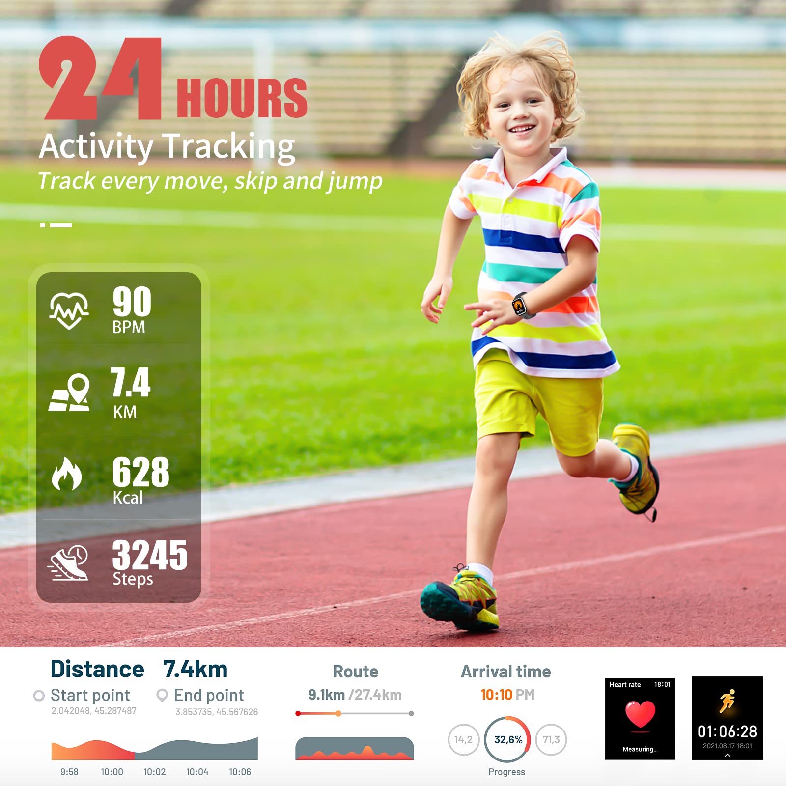 Orologio Fitness Tracker per Bambini, Orologio Intelligente Bambini IP68 con Contapassi, Frequenza Cardiaca, Monitor del Sonno, Regalo per Ragazzi Ragazze Adolescenti 6-16 (Black)