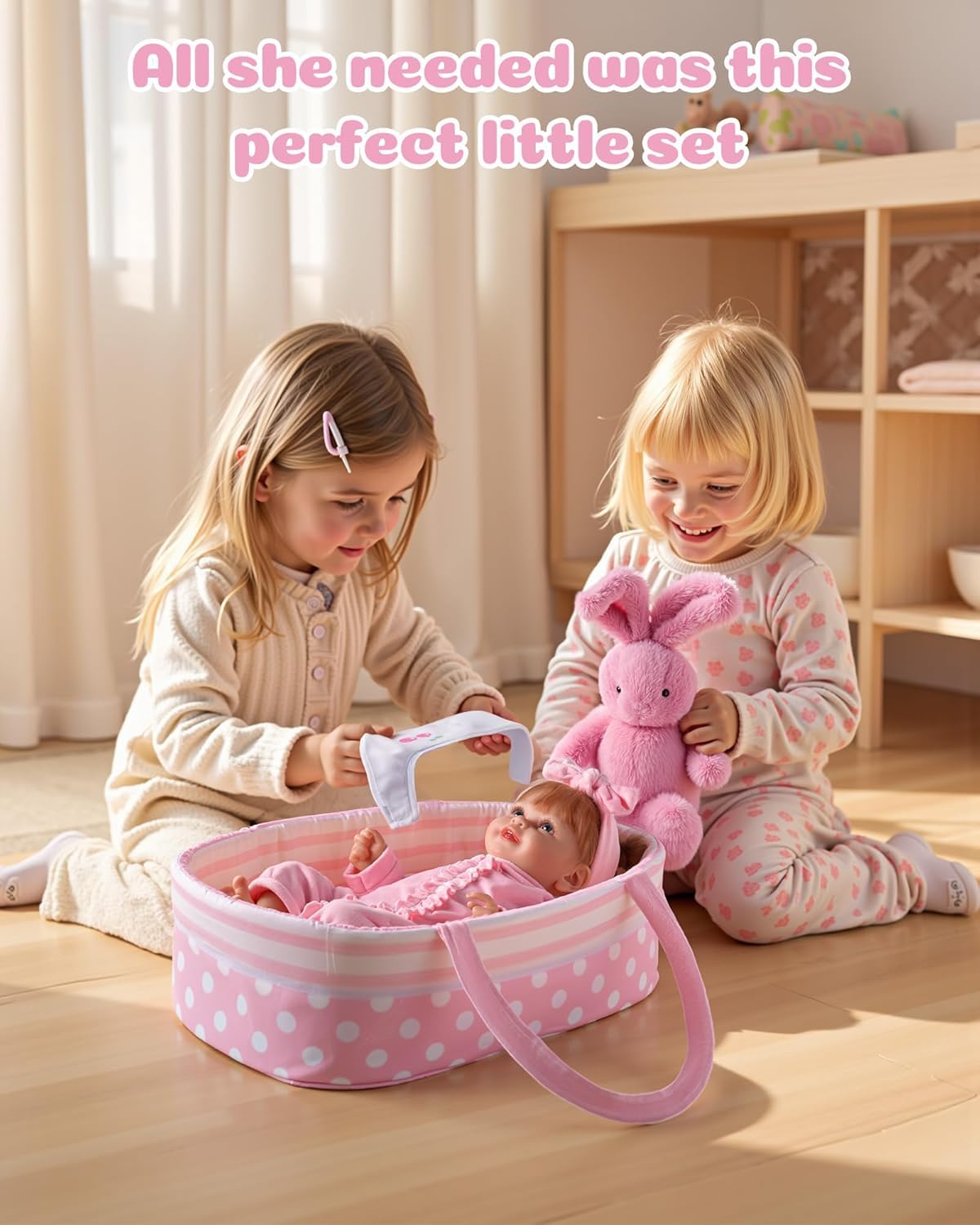 BABESIDE Vestiti per Rinato Bambino Bambole da 8 Pezzi con Culla Adatto a Bambole da 17-22 Pollici, Vestiti per Bambole, Accessori di Abbigliamento (rosa)