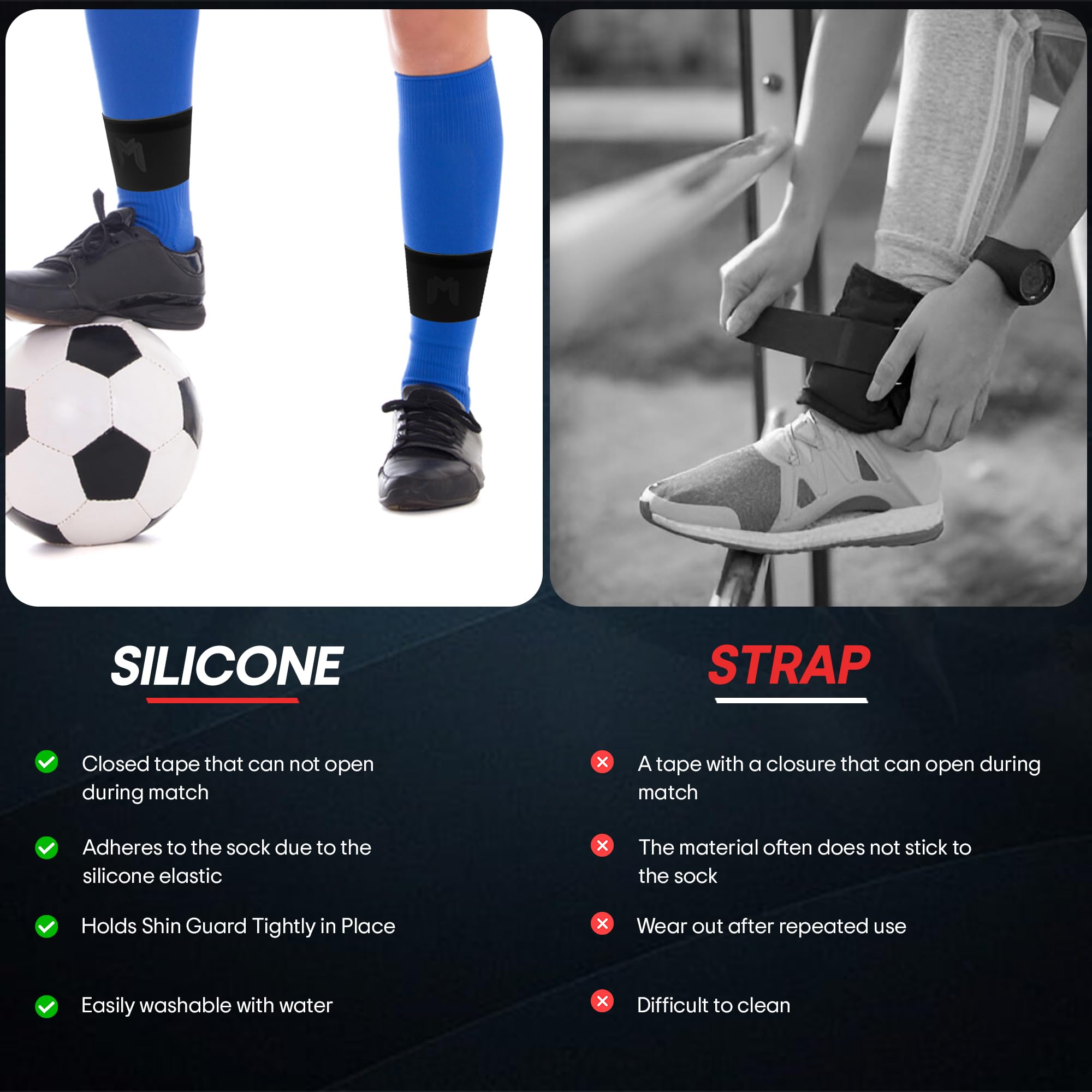 Bandas de sujeción de Silicona para espinilleras, Alternativa a Griptape MediCaptain