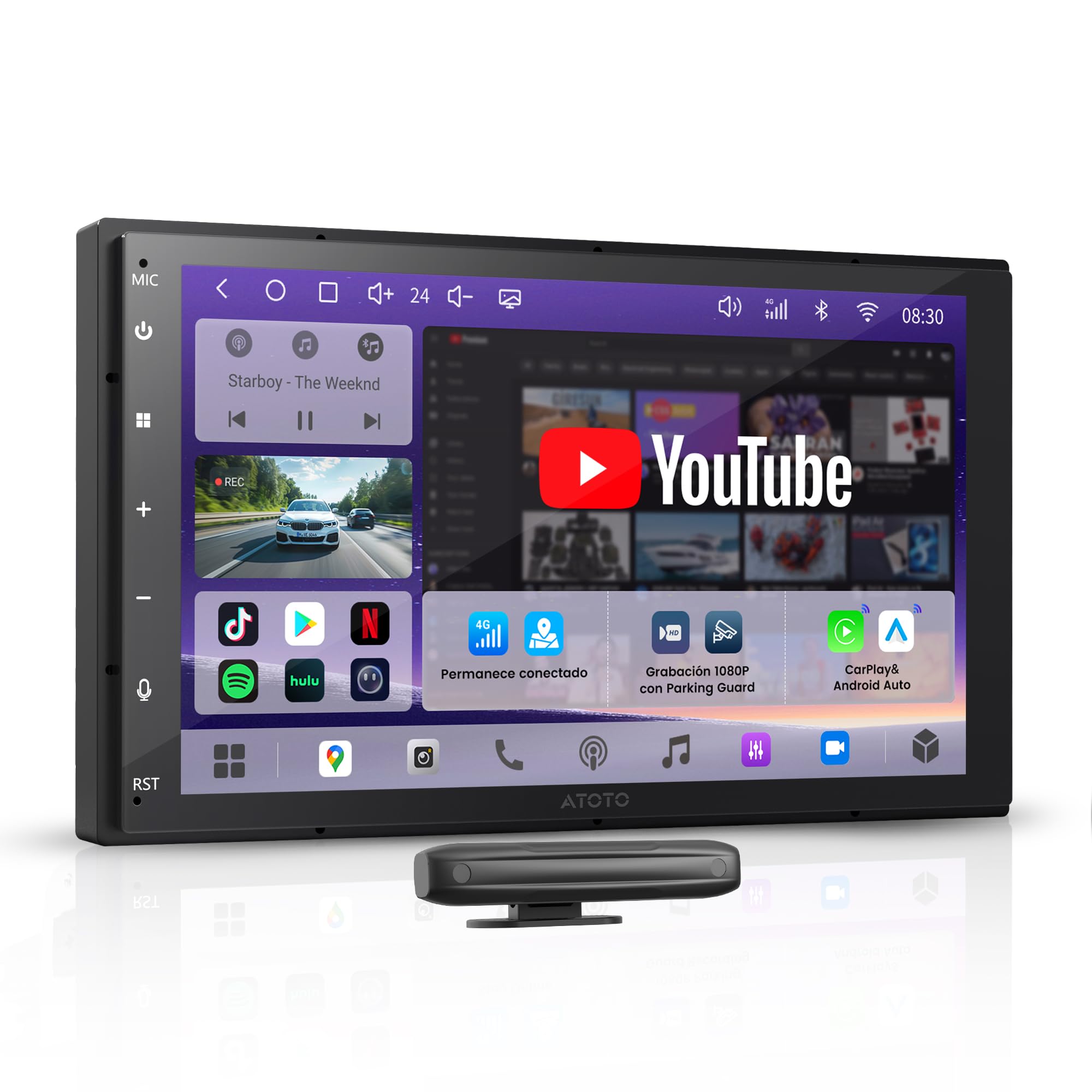 ATOTOZONE Android Radio Coche 2 DIN, 7" Pantalla Táctil 4G+64G Cargadores de Medios Digitales, CarPlay/Android Inalámbrico, WiFi/BT/USB, Hi‑Fi DSP w/4V Pre‑Outs, AI Chat&GPS Tracking, S8 Gen4