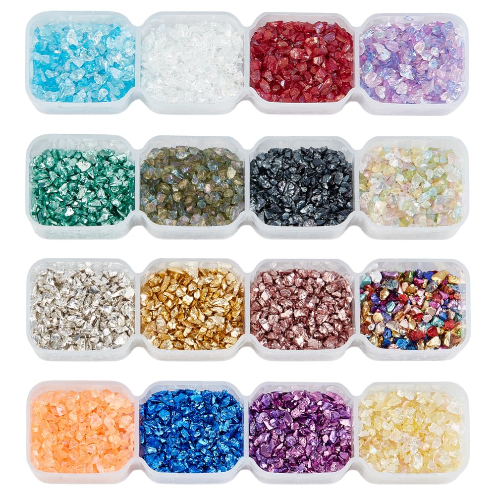 OLYCRAFT 342 pz 18 Colori Perline di Vetro Frantumato Chip di Vetro Frantumato Glitter Perline di Vetro Non Forate per Nail Art Artigianato Resina Fai da Te Cassa del Telefono Vasi Riempitivi