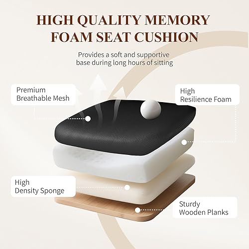 Miniatura 5 de Silla de escritorio para computadora de oficina en casa, silla de trabajo ergonómica de malla de altura ajustable con ruedas, cojín grueso,